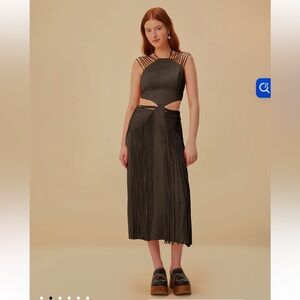 NWT Farm Rio Brown Fringed Sleeveless Midi Dress size xs
